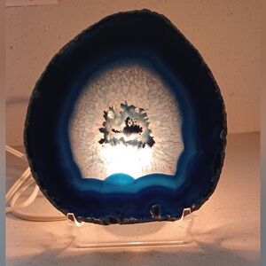 Blue Agate Slice- table top stand- Lamp